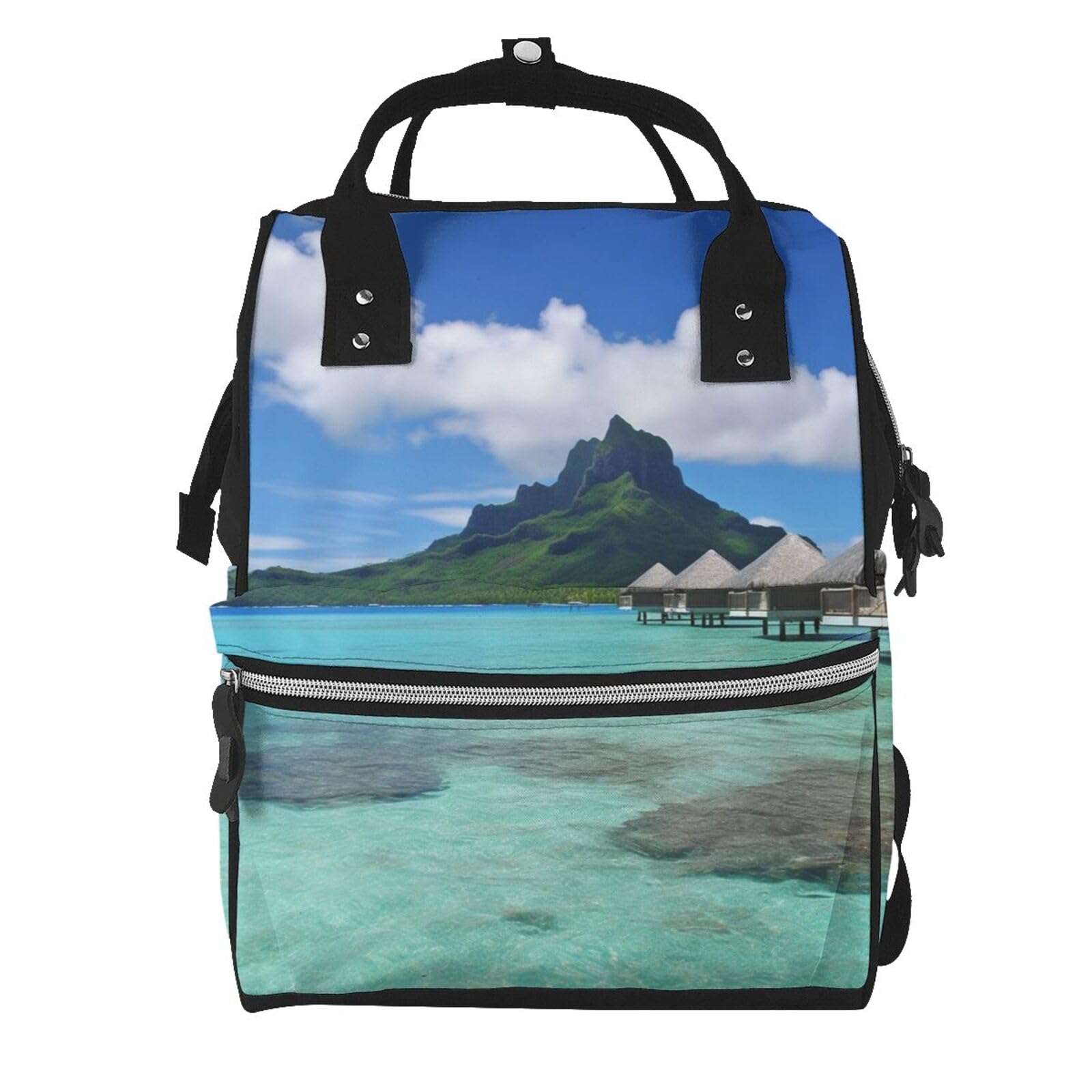Tahiti Sac à langer multifonction pour ordinateur portable Motif plage Grand sac à langer, noir, One Size, Sacs à dos de voyage