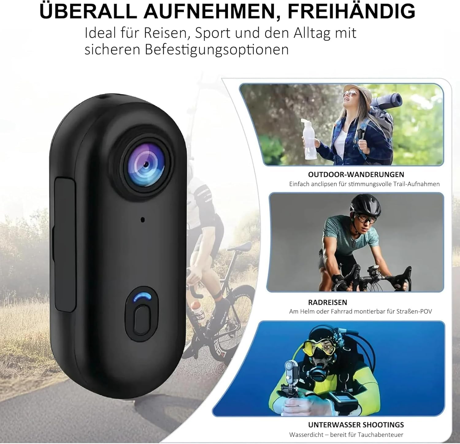 Mini Camera Sport 4K Body Cam POV Action Camera 360 Gradi Rotante e Clip Magnetica impermeabile 170° Grandangolo Cam Portatile per Vlogging Velo Moto Registrazione Audio e Video, Accessorio Multi