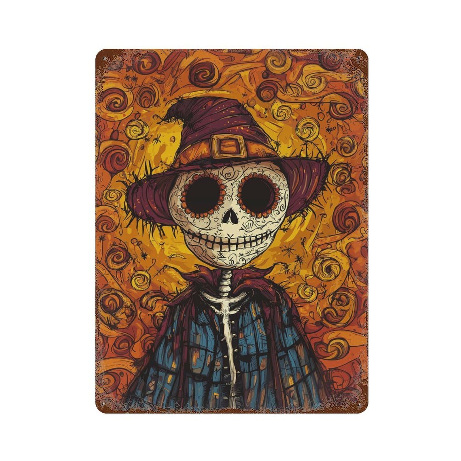 Scarecrow Day of The Dead Retro Metal Sign 15.7"x11.8", Classic Wall Plaque for Basement, Hobby Room And Garage Decor