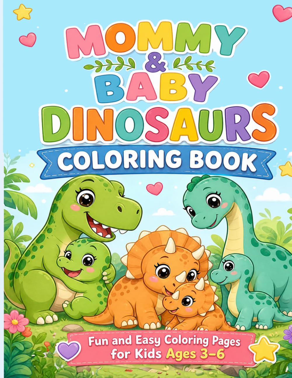 Mommy & Baby Dinosaurs Coloring Book: Fun and Easy Coloring Pages for Kids Ages 3-6