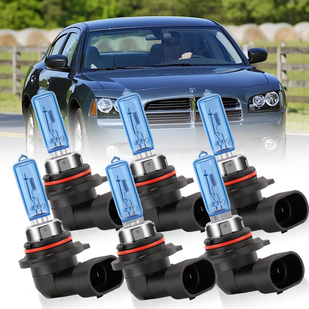 Upgraded Headlight Bulbs Compatible With Dodge Charger 2006-2009, 9005 High Beam + 9006 Low Beam + 9145 Fog Lights Halogen Light Bulb Combo, Super Bright 6000K White, Plug and Play, Pack of 6