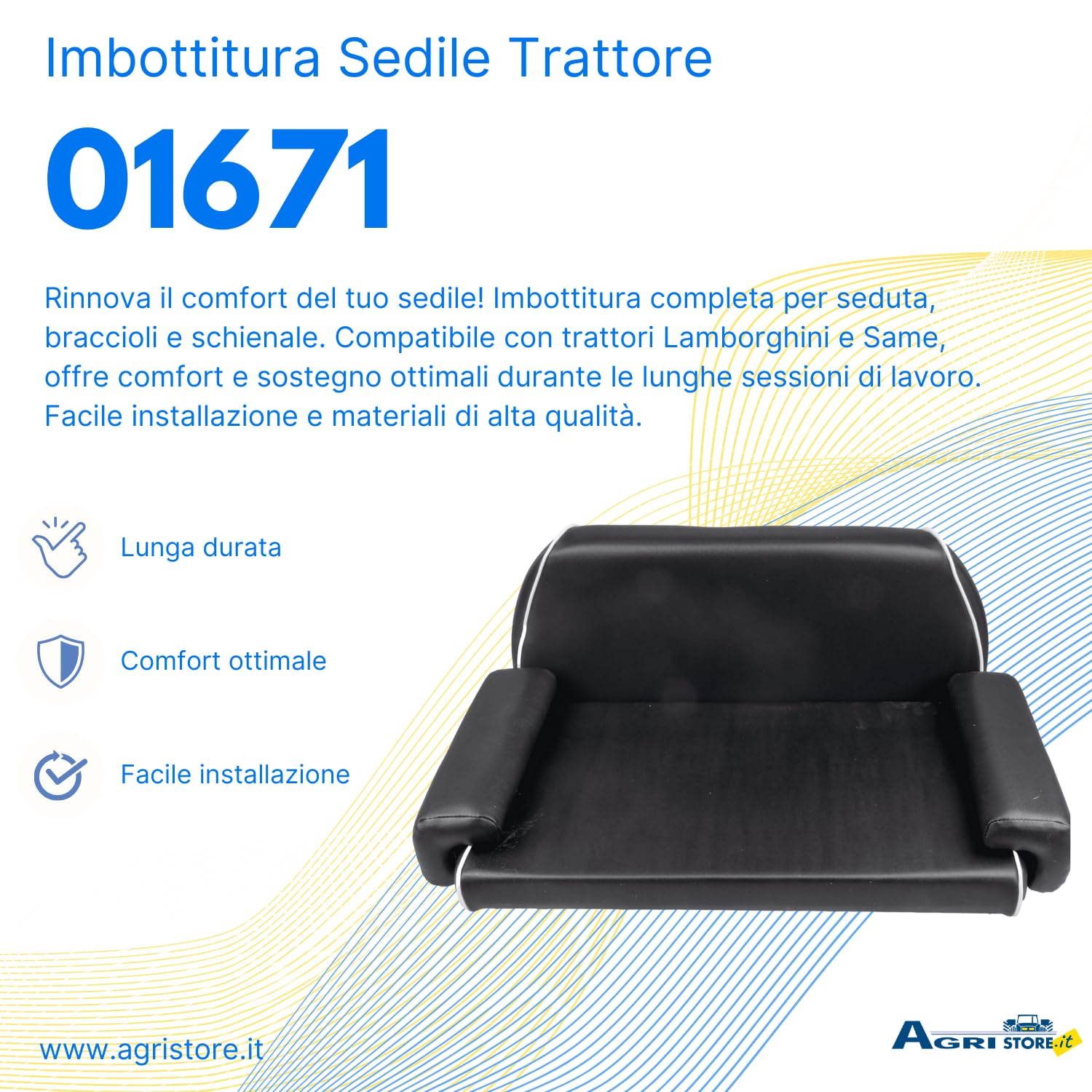 Acolchado de asiento Ama Tractor: Acolchado de asiento para tractores Lamborghini, Asiento, Reposabrazos, Respaldo, Made in Italy