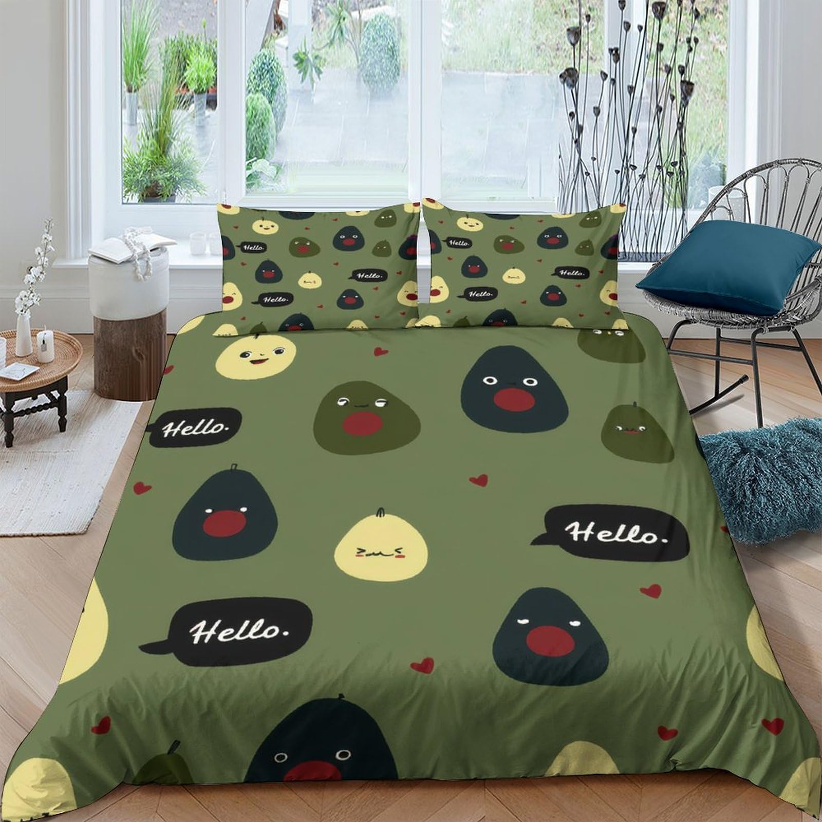Ctjqhvkz Style-7 3D Printed Cartoon Avocado Fitted Sheet Microfiber Smooth Breathable Chick Bed Sheet For Bedroom Dorm Mattress Decor Single（135X200cm）
