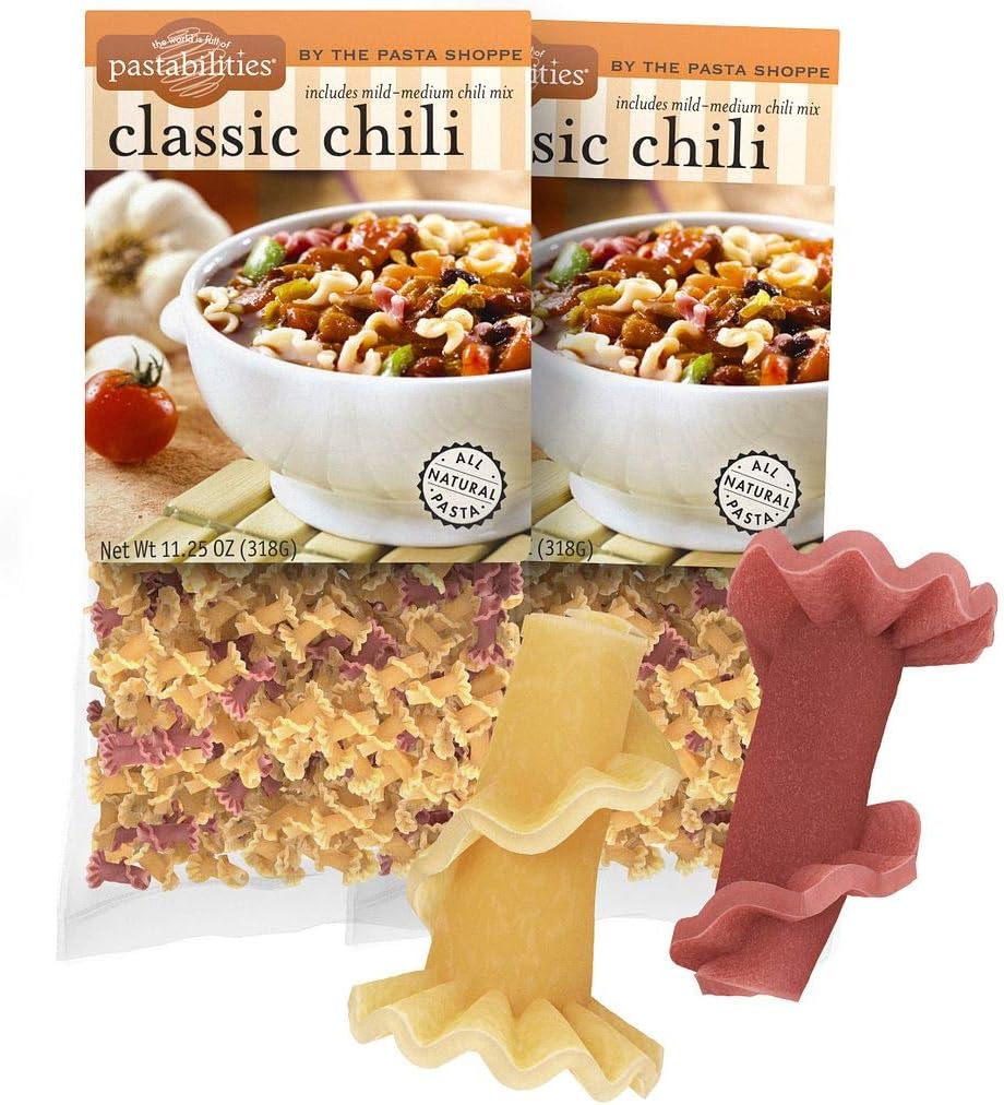 Pastabilities Fun Pasta for Kids - Classic Chili - Curly Shaped with Seasoning Mix, Non-GMO Natural Wheat and Vegetable Pasta, All-Natural, Kosher Certified, Made in the USA, (2 Pack, 11.25 Oz)