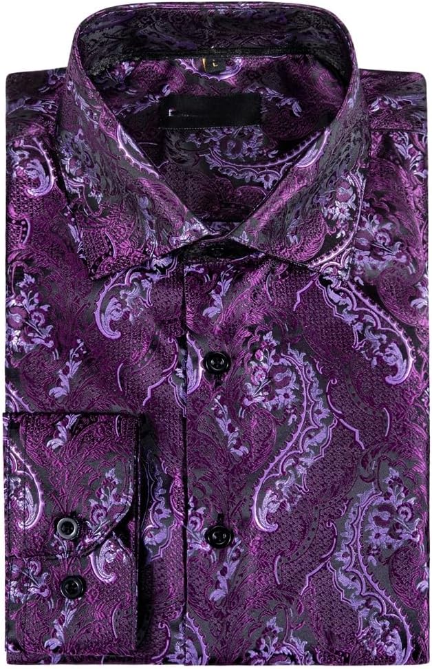 Shirts for Men Paisley Silk Lapel Woven Long Sleeve Designer Fit Business Wedding