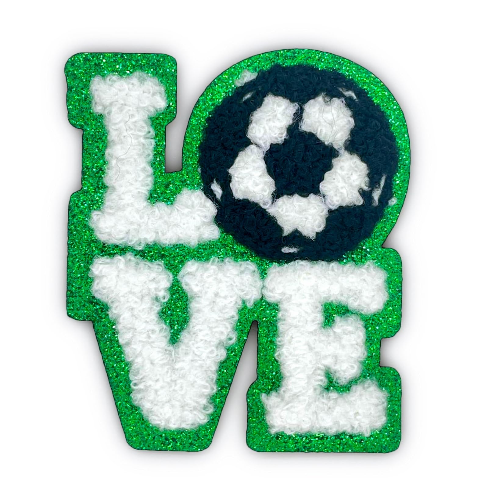 AAVEDGE Soccer Iron On Patches, Love Soccer Sports Chenille Glitter Fuzzy Applique, Sew On Patches for Clothes, Vest, Jackets, Backpacks & Trucker