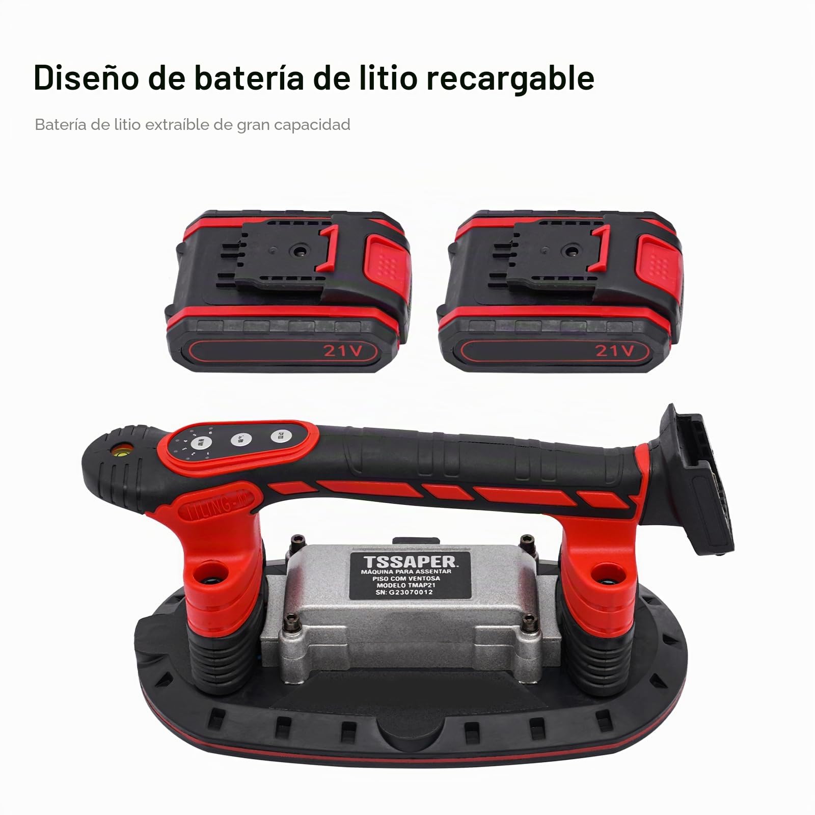 Ventosa eléctrica con ventosa de 6 marchas, 80 kg, potencia de adsorción con 2 baterías de litio para azulejos aplicables, tamaño 30-240 cm