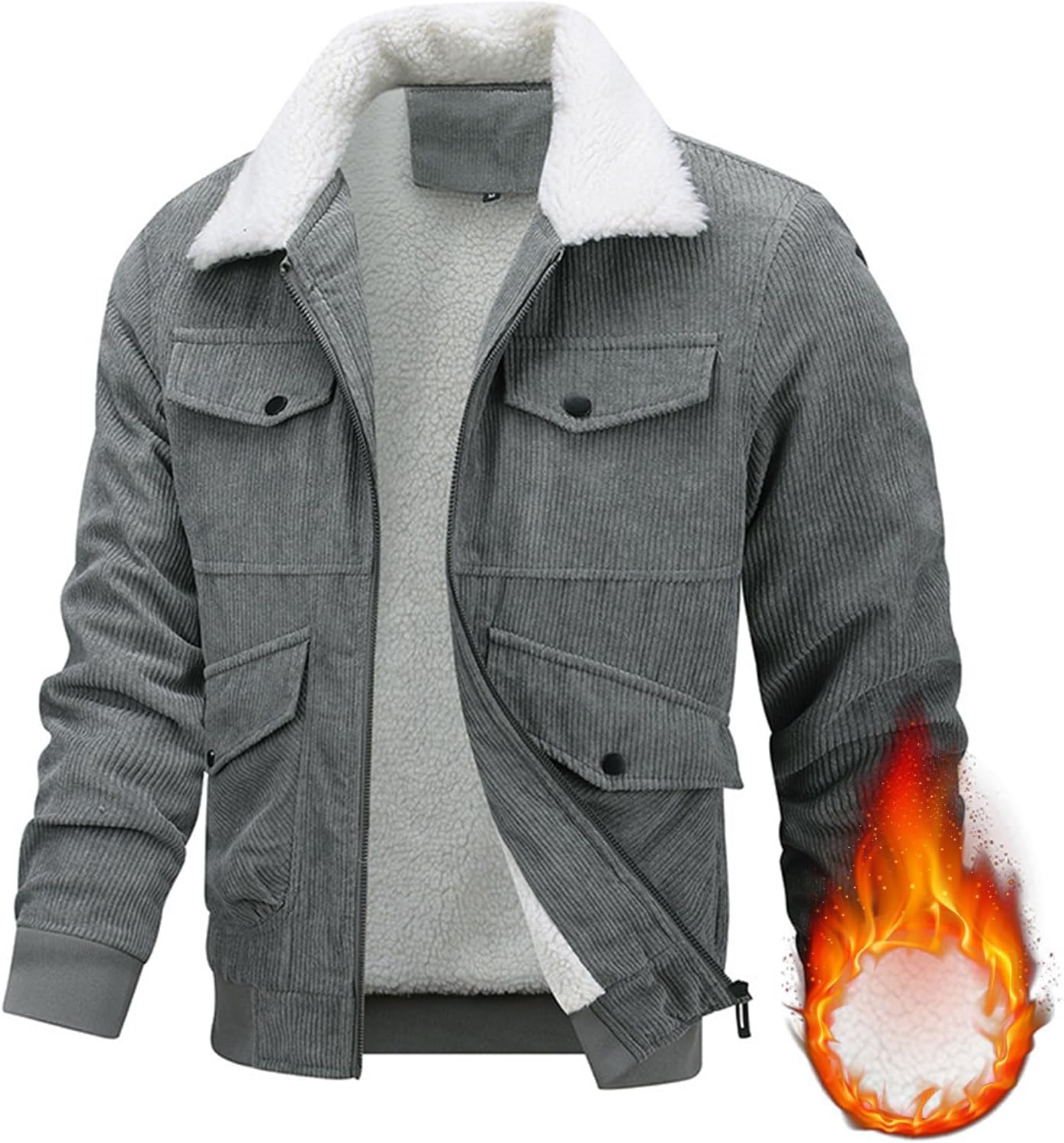 Men's Corduroy Sherpa Lined Trucker Jacket Thickened Warm Winter Coats Casual Button Military Jackets Warm Winter Parka