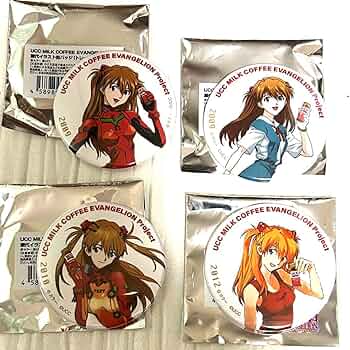 エヴァンゲリオン 歴代 イラスト缶バッジ ucc アスカ コンプリート 8点 エヴァンゲリオン 歴代 イラスト缶バッジ ucc アスカ