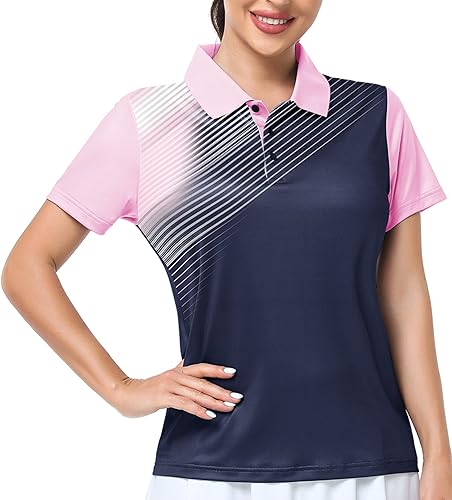 IGEEKWELL Camisas de golf para mujer manga corta con cuello y cuello que absorbe la humedad ropa de golf estampado de tenis camiseta deportiva