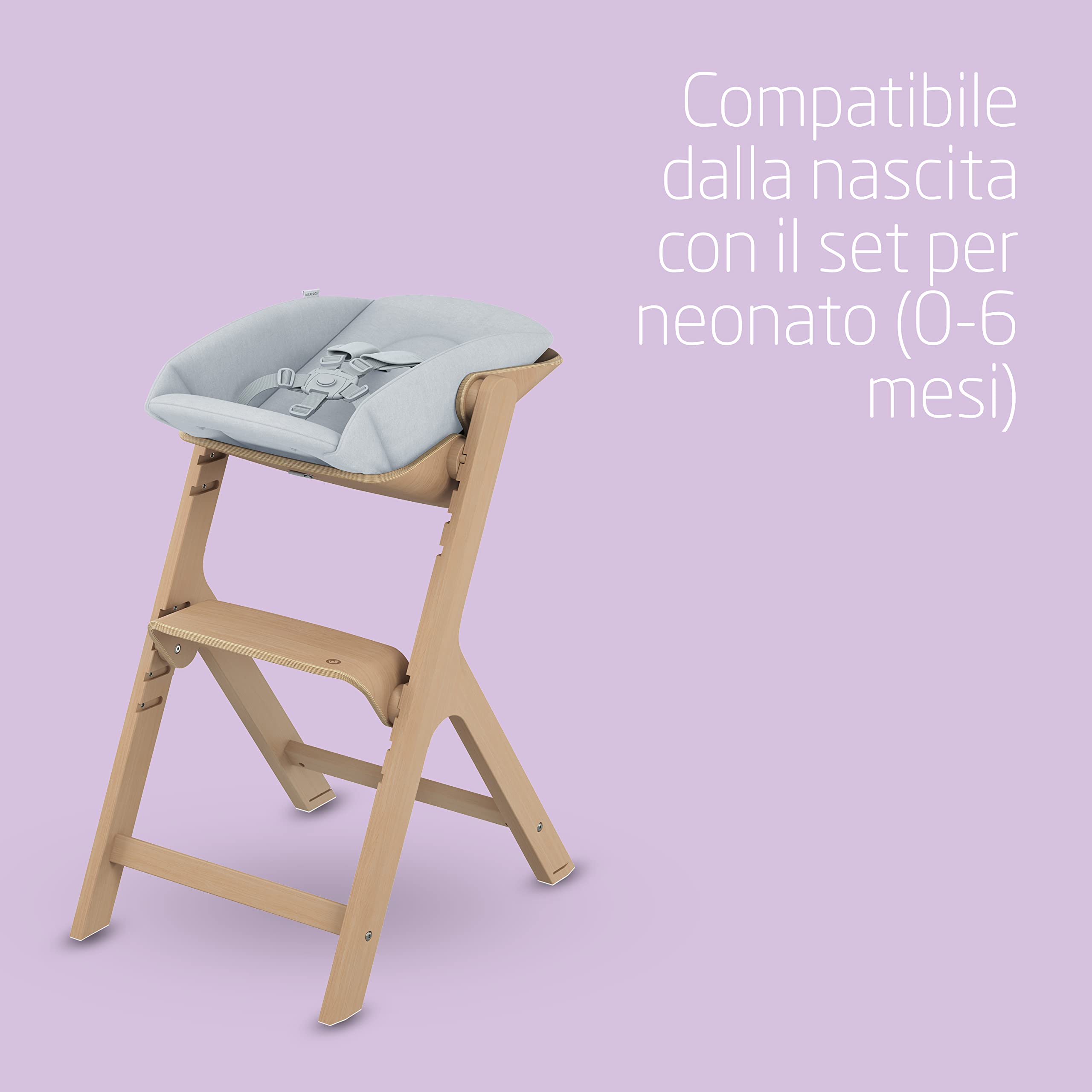 Maxi-Cosi Nesta Seggiolone Pappa Multifunzione in Legno, Seggiolone Evolutivo e Reclinabile, Seggiolone Bimbo Compatibile Con Accessori per un Uso dalla Nascita, 0 - 110 kg, Legno Naturale