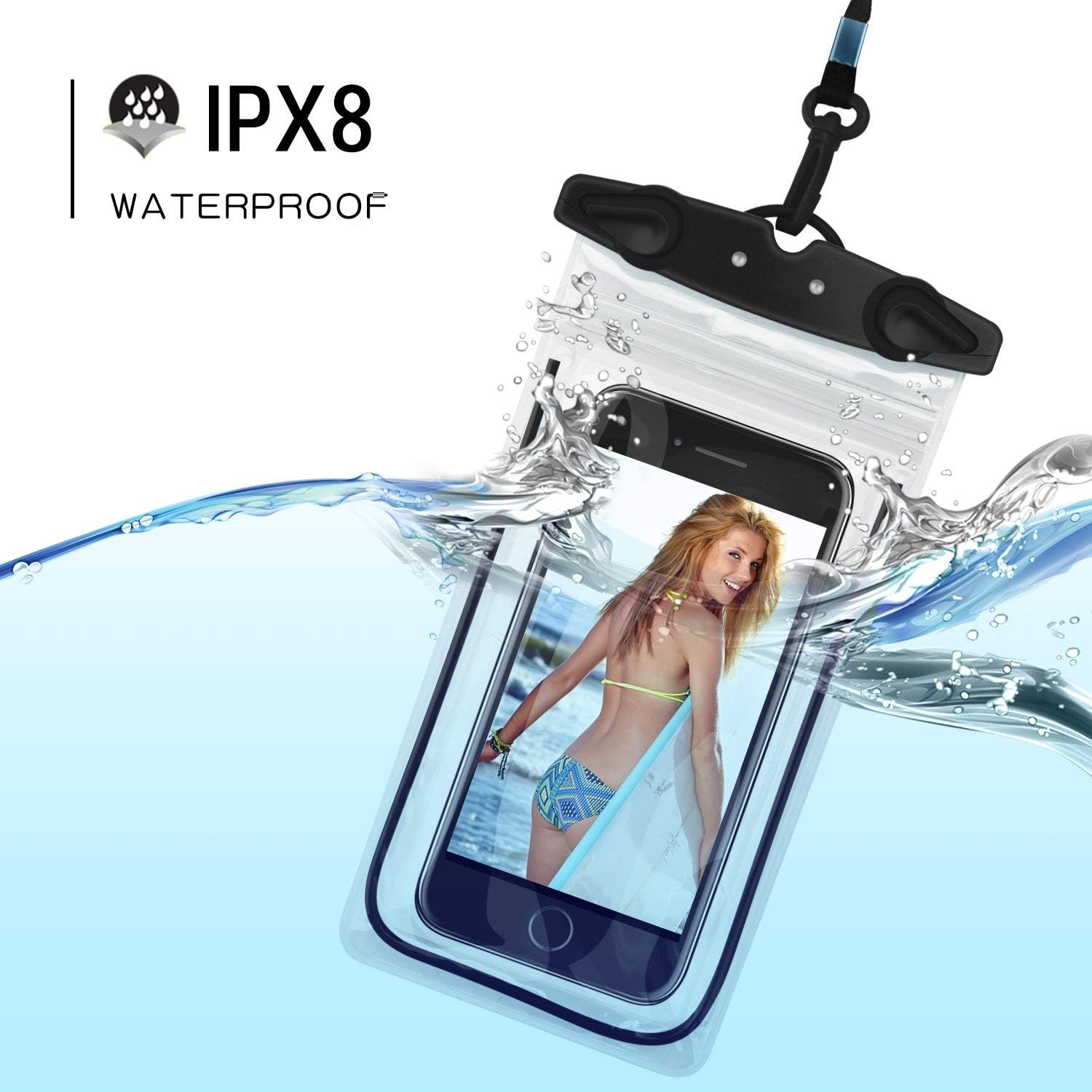 Universal Waterproof Case, WJZXTEK 2 Pack Dry Bag Phone Pouch Clear Sensitive PVC Touch Screen Compatible for iPhone 11 XR XS X 8 8PLUS 7 7PLUS 6S Samsung Galaxy S9 S8 S7 HTC10 Google Sony Nokia