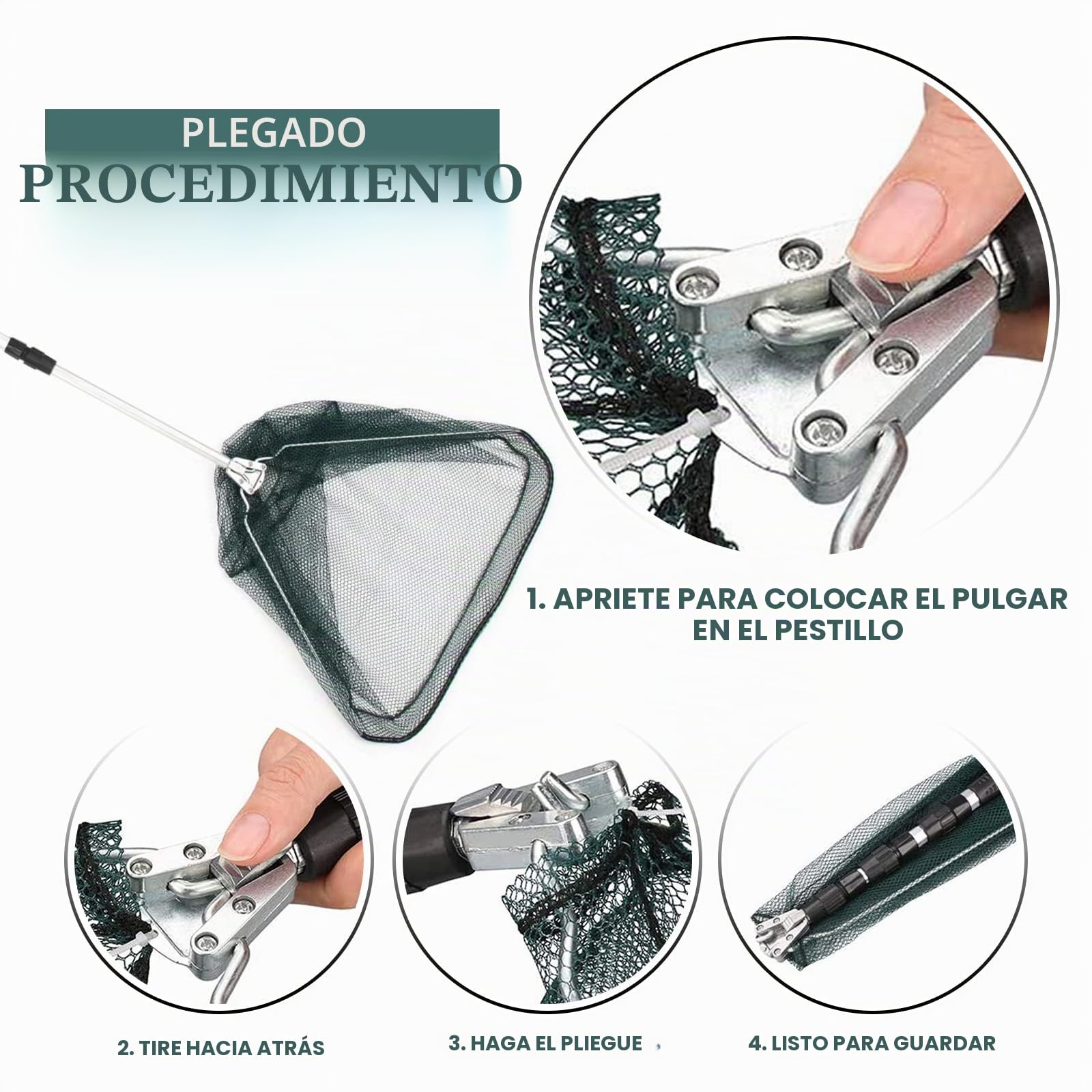 KK'S GLAMS® Red de aterrizaje telescópica de pesca, plegable, extensible, mango de poste de aleación de aluminio de 1,5 m, ligero y portátil para captura de pájaros y peces