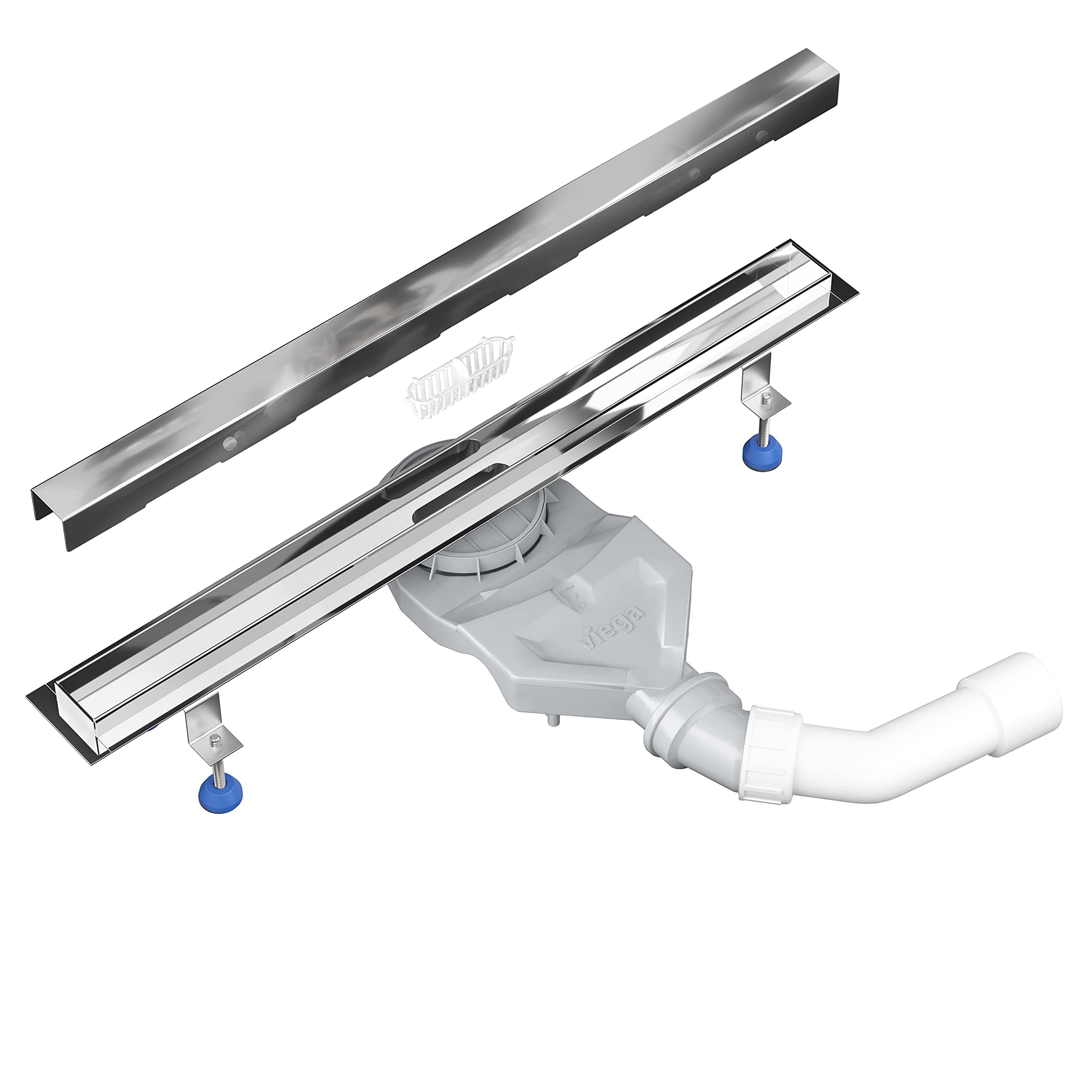 Caniveau de douche Aquabad® en acier inoxydable poli brillant V2 - Slim Premium | L: 100 cm | Ensemble complet comprenant un couvercle: Bord | Avec filtre-cheveux, y compris : Advantix Vario siphon