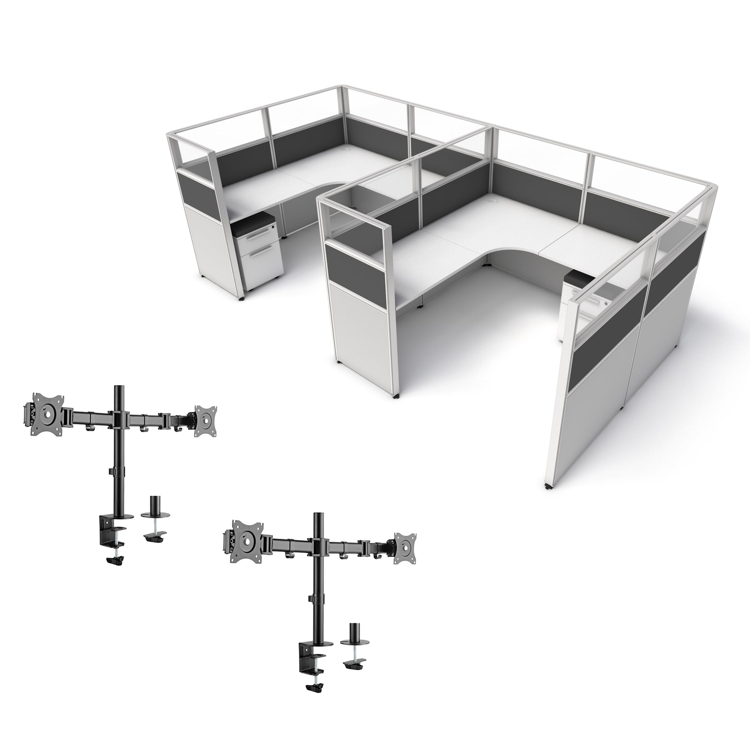 SUNLINE Office Cubicle - Complete Cubicle Desk Kit with 7 Layout Options and Dual Monitor Arm Modular Cubicle