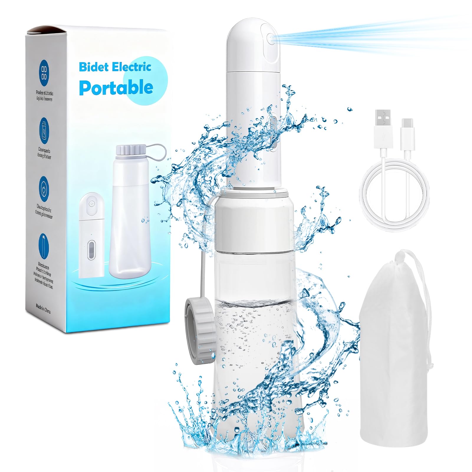 Przenośny bidet podróżny, elektryczny spryskiwacz bidetowy 350 ml, wodoodporny i ładowany IPX7, mini bidet toaletowy, elektryczny ręczny spryskiwacz bidetowy, osobisty bidet podróżny do higieny