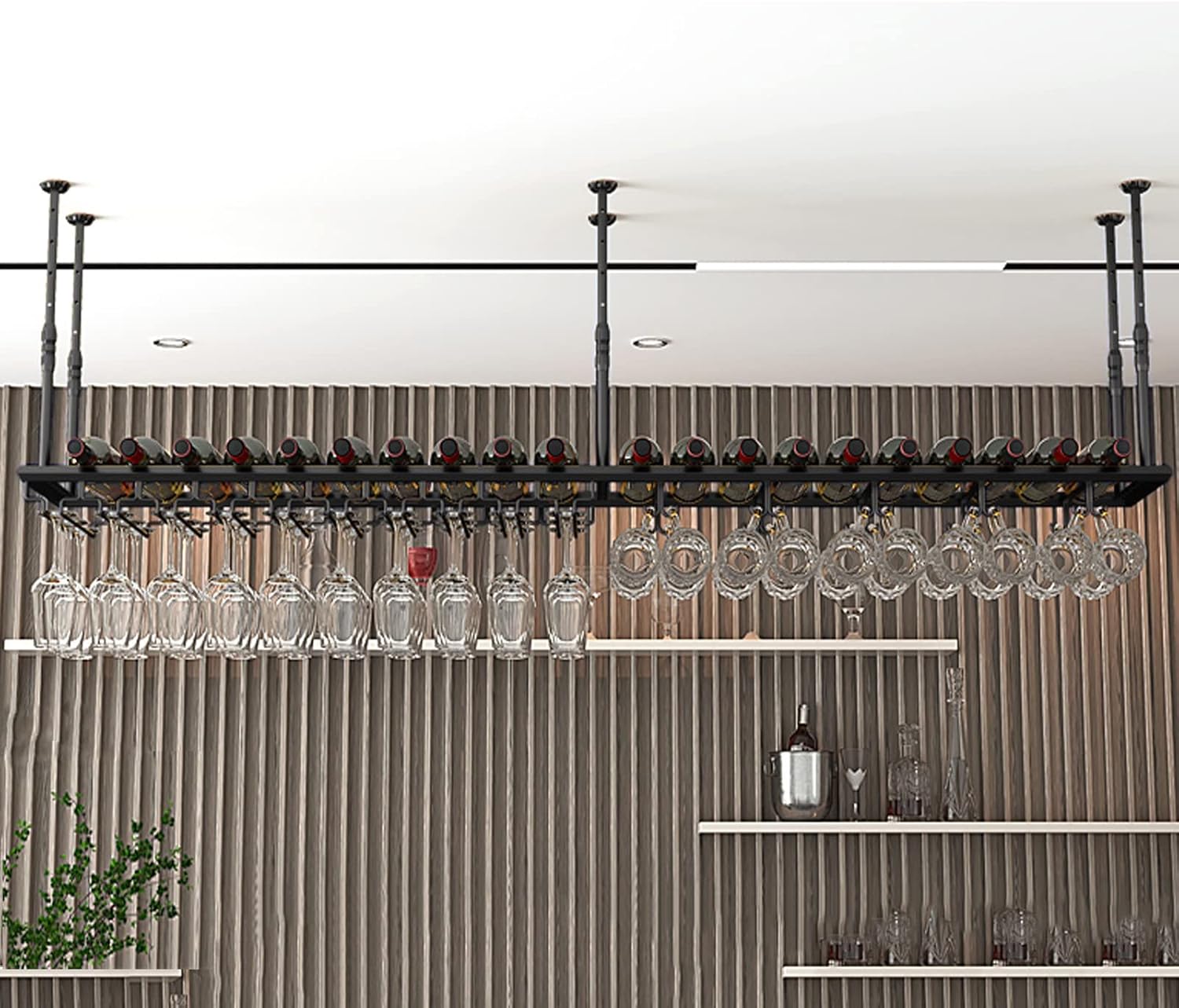 Adjustable Height Ceiling Wine Rack, Black Multi Functional Hanging Wine Glass Rack, Large Capacity Wine Rack, for Bar, Kitchen, Cafe Wine Bottle Storage (Color : B, Size : 80cm/31