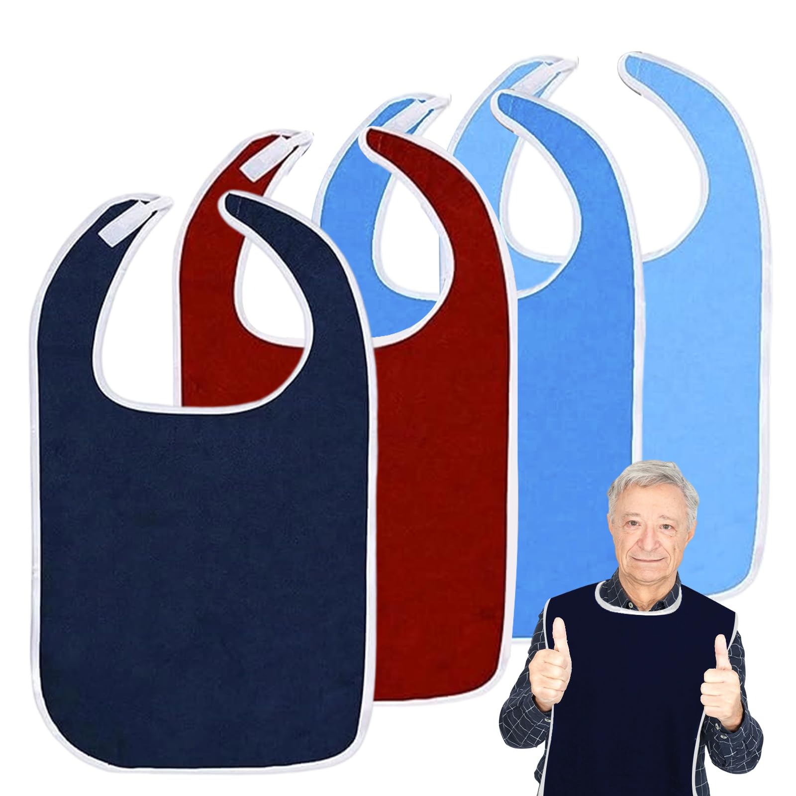 RPHONGHONG 4 Piece Adult Bibs, Bibs for Adults Washable Feeding Clothing Protectors Reusable Man Bib Adult for Adults Elderly Men Women Disabled