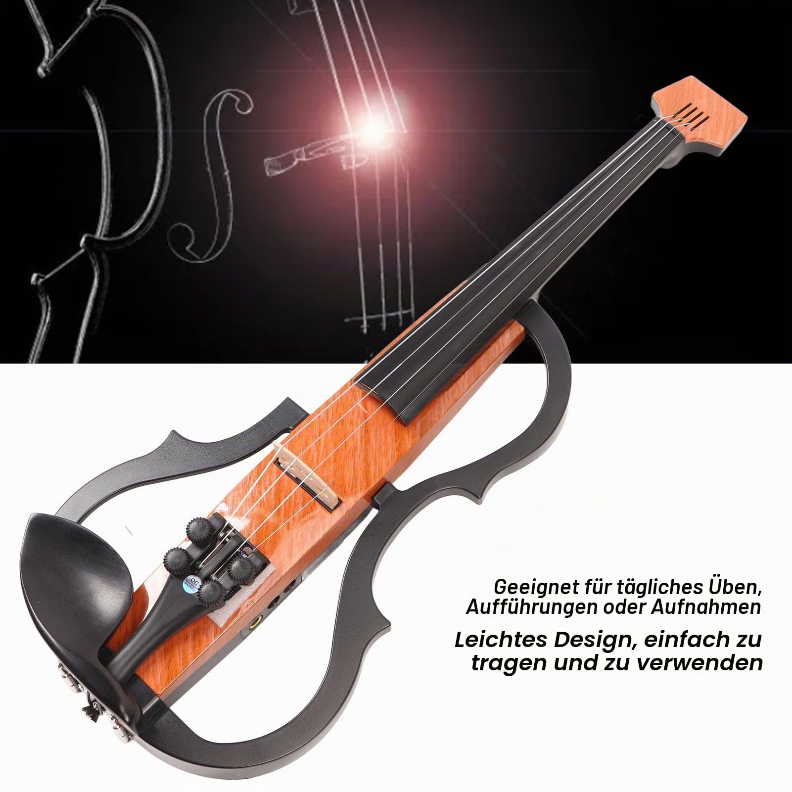 Elektrische Violine 4/4 in Voller Größe, Leise, Einstellbare Klangqualität, Violine aus Kohlefaser-Ahornholz mit Tonabnehmer, Kopfhörer