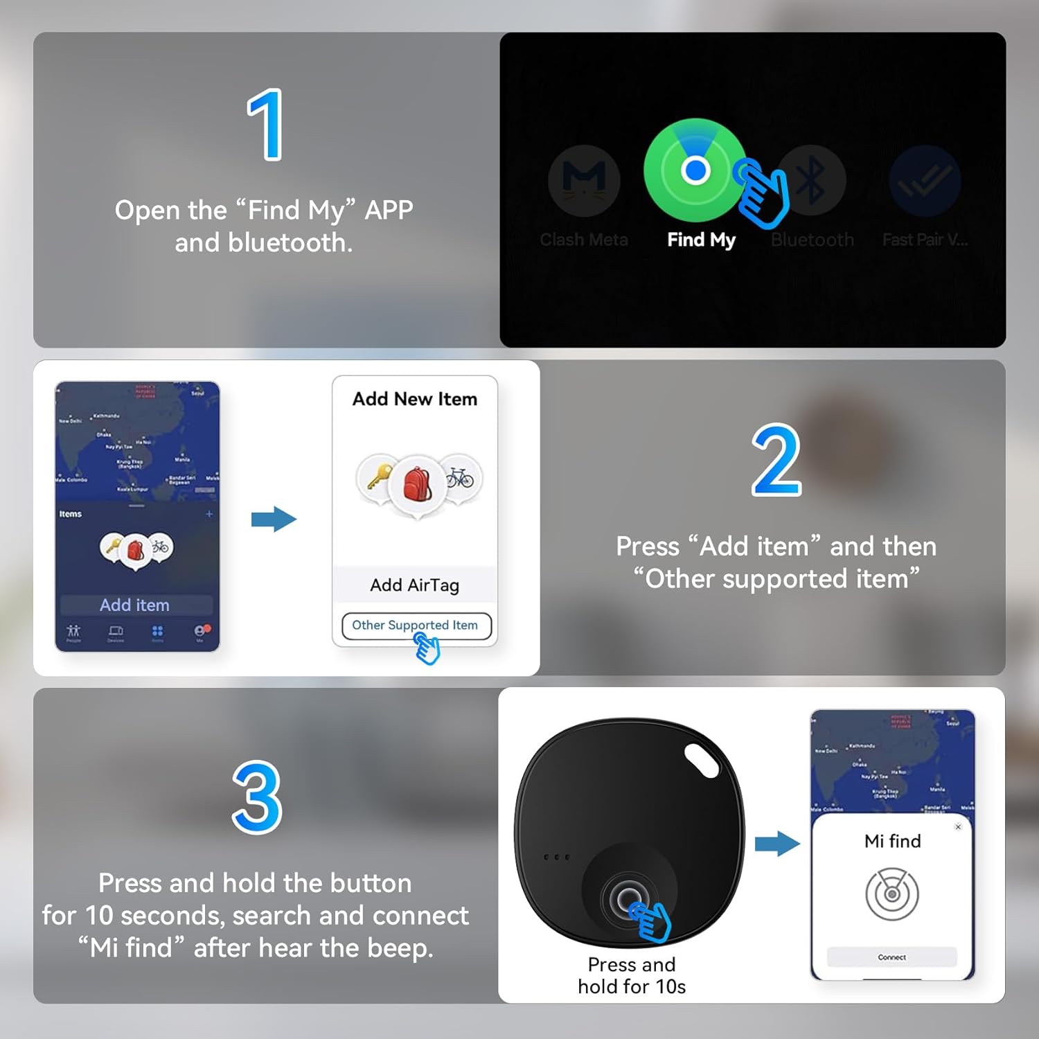 Air Tracker Tags-4 Pack, Bluetooth Tracker Works with Apple Find My APP (iOS Only), Keys Finder and Item Locator for Keys, Luggage, Wallet, Smart Tracker Tags with Key Ring, Replaceable Battery - Image 6