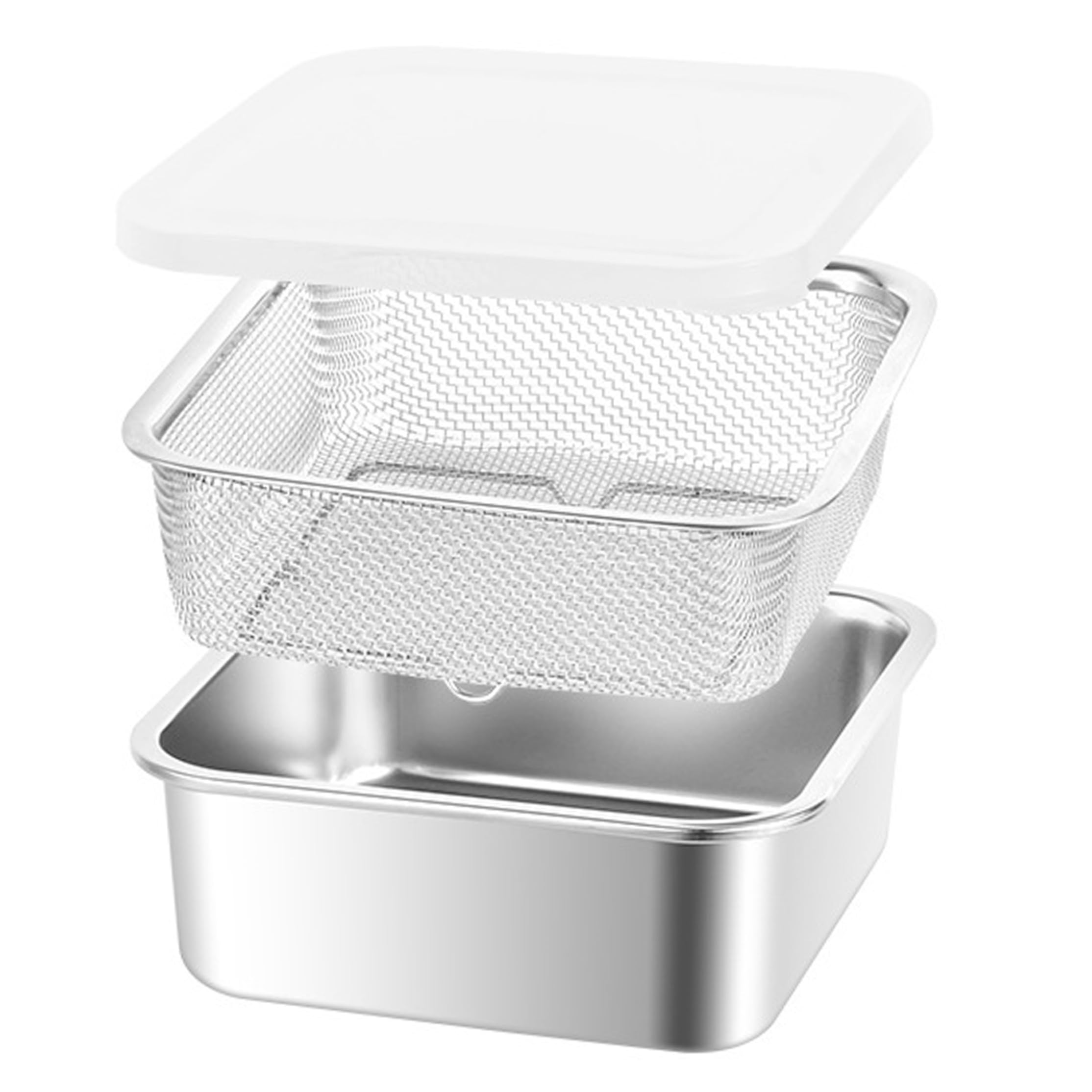 BeVistoso Stainless Steel Colander Set, Colanders & Food Strainers with Pp Lid & Mesh Strainer Food Storage Container for Kitchen Prep, Fridge Storage, Picnic (M), Colanders & Strainers