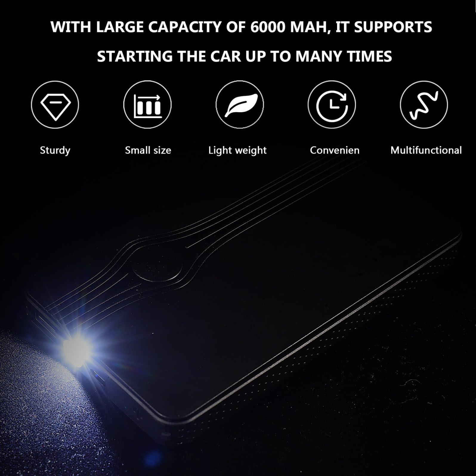 VALICLUD Démarreur de Voiture Batterie Externe pour Voiture 6000mah Noir Abs Charge USB Port USB Démarrage de Secours et Autres Appareils Accessoires Automobiles Compact