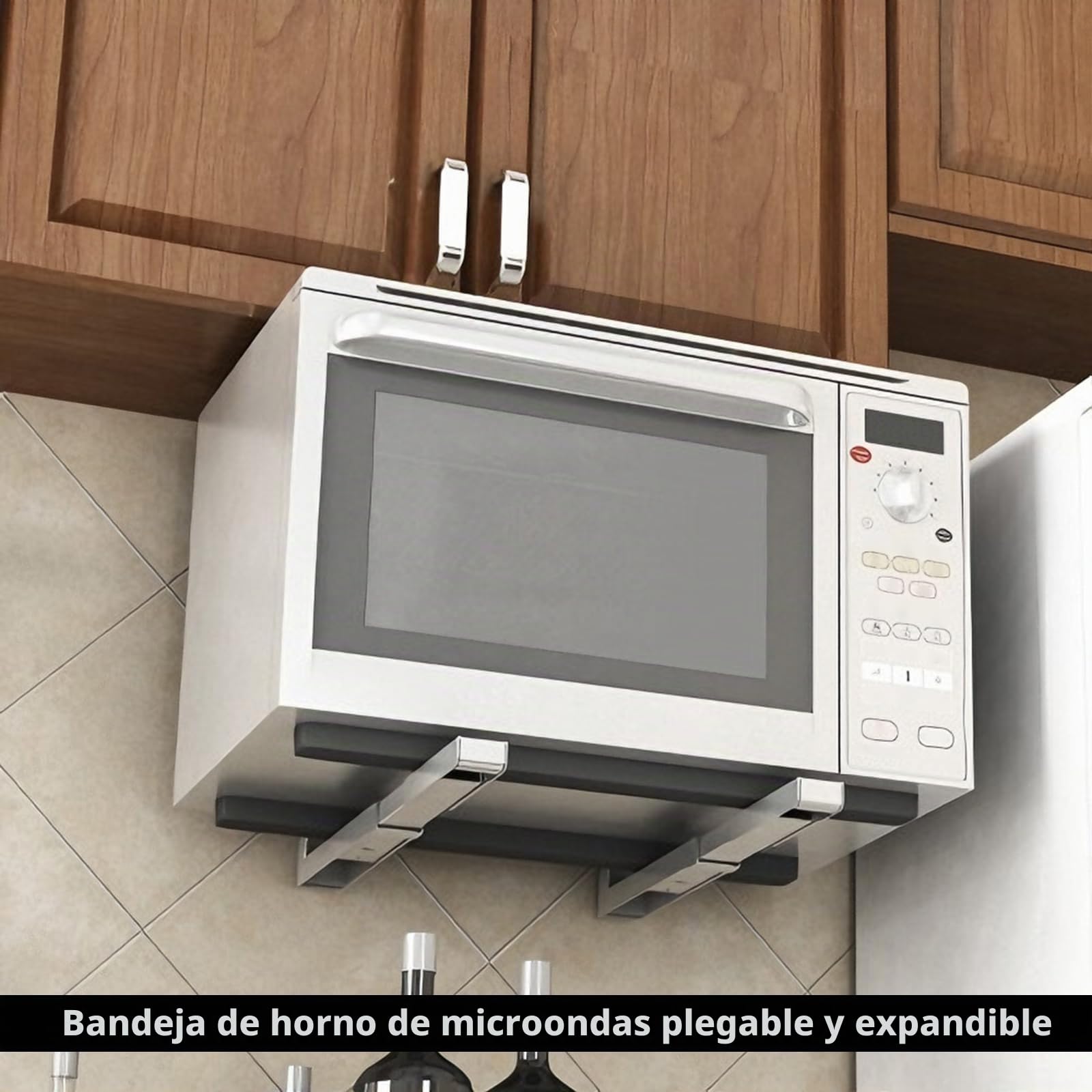 2 Piezas Soporte Microondas Pared, Soporte para Microondas Plegable Extensible, Soportes de pared Ajustables para Colgar Microonda Hornos Cocina(Blanco)
