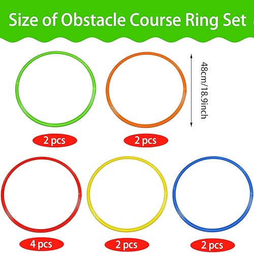 Juego de 12 anillos de carrera de obstáculos para niños, aro grande de plástico, juguetes de patio de recreo, para gimnasia, práctica, juegos,