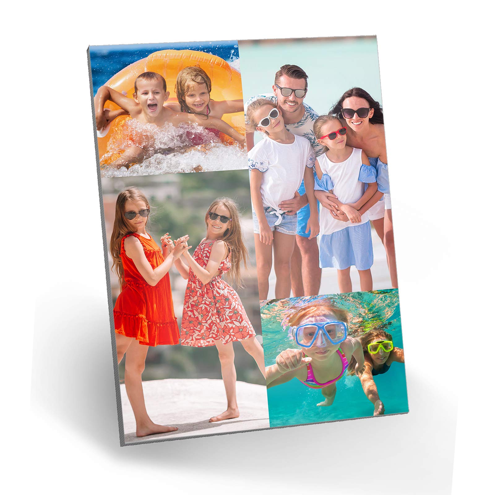 Hairyworm Personalised Wall Art, A3 Portrait (H:422mm x W:297mm) Metal Plaque with High-Definition Print, Customise with Four image Collage, Two Large and 2 Small Photos, Borderless Layout B