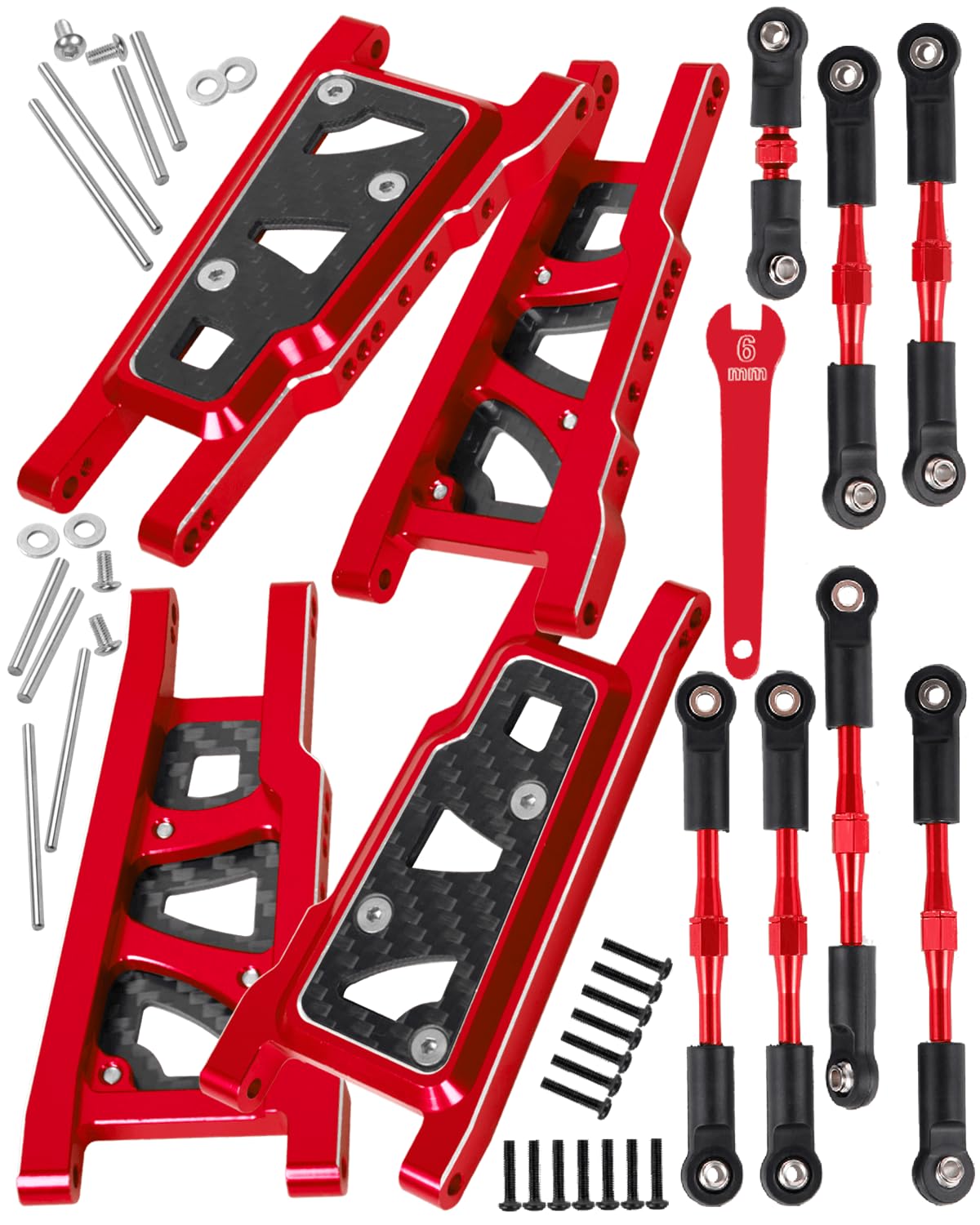 RCHuiWow RC A Arms & Turnbuckles Upgrades Part for 1/10 Slash 4x4 (VXL),Rustler 4x4 (VXL),Stampede 4x4 (VXL),Alloy Aluminum Front Rear Suspension Arms,Turnbuckles Camber Link,Red
