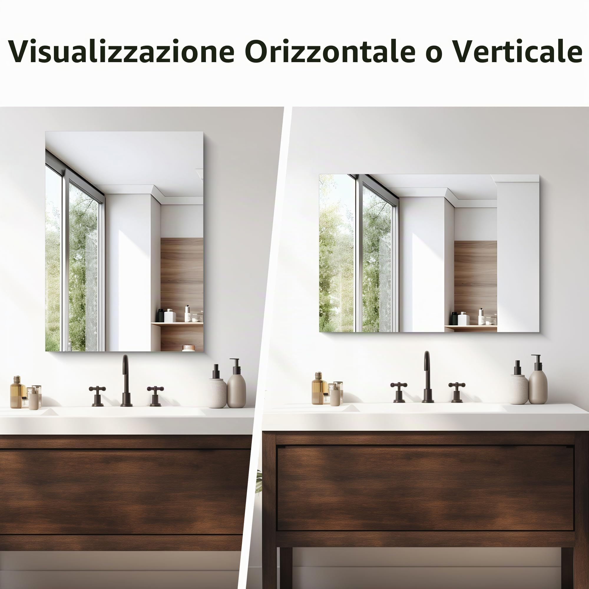 COFENY Specchio Senza Cornice, 70 x 50 cm Specchio da Parete Rettangolare con Bordi Lucidi, Specchi in Vetro HD, Specchio da Bagno Infrangibile per Bagno, Camera da Letto e Soggiorno