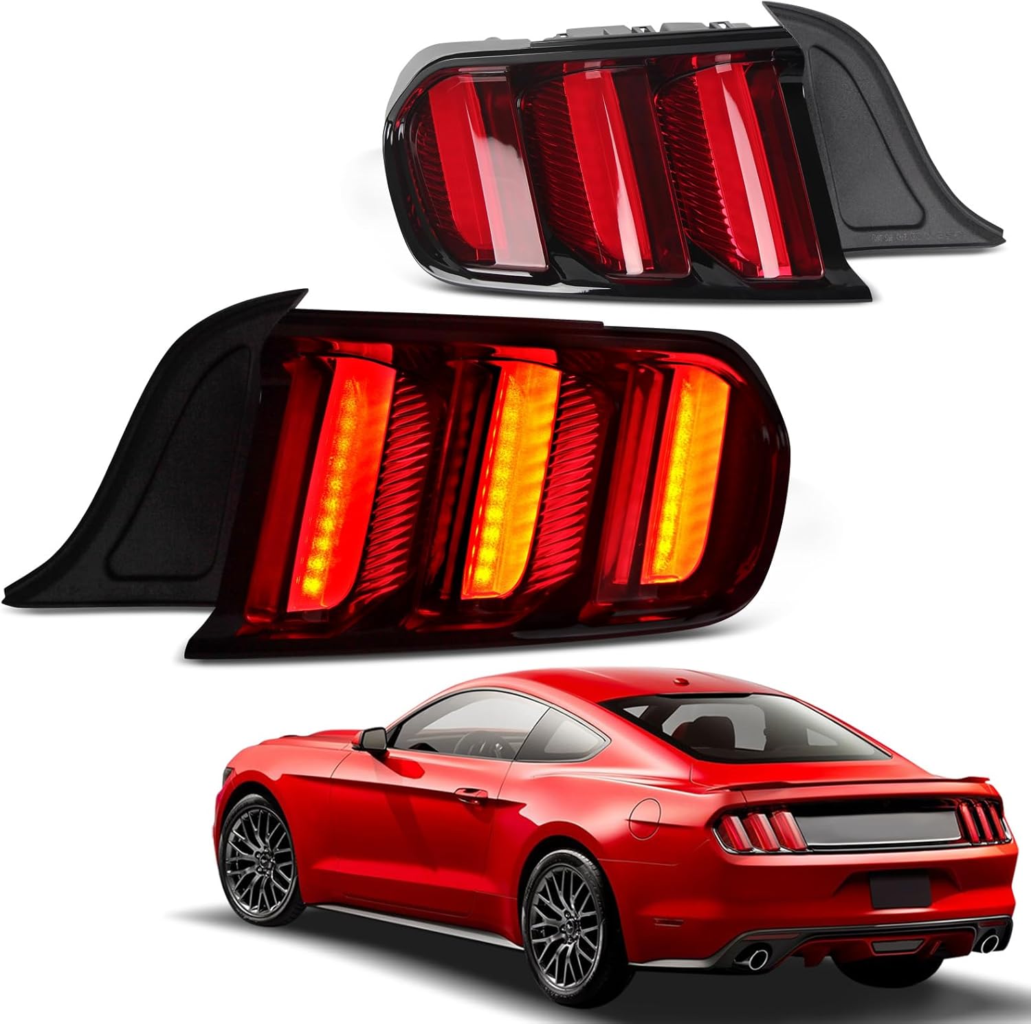 LED Tail Lights Compatiblewith Ford Mustang EcoBoost GT 350 Shelby GT350 2015 2016 2017 Sequential Turn Signal Rear Brake Lamp Assembly Plug & Play Replacement FR3Z13405G (Left Driver Side)