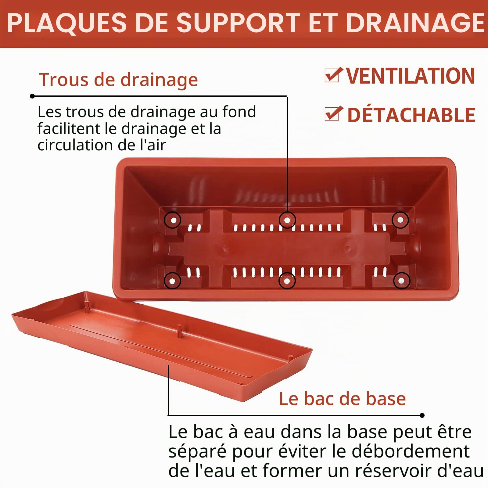 CHUKEMAOYI Lot de 7 Pots de Fleurs rectangulaires en Plastique avec soucoupes pour intérieur et extérieur, Jardin, terrasse, décoration d'intérieur - 43,2 cm