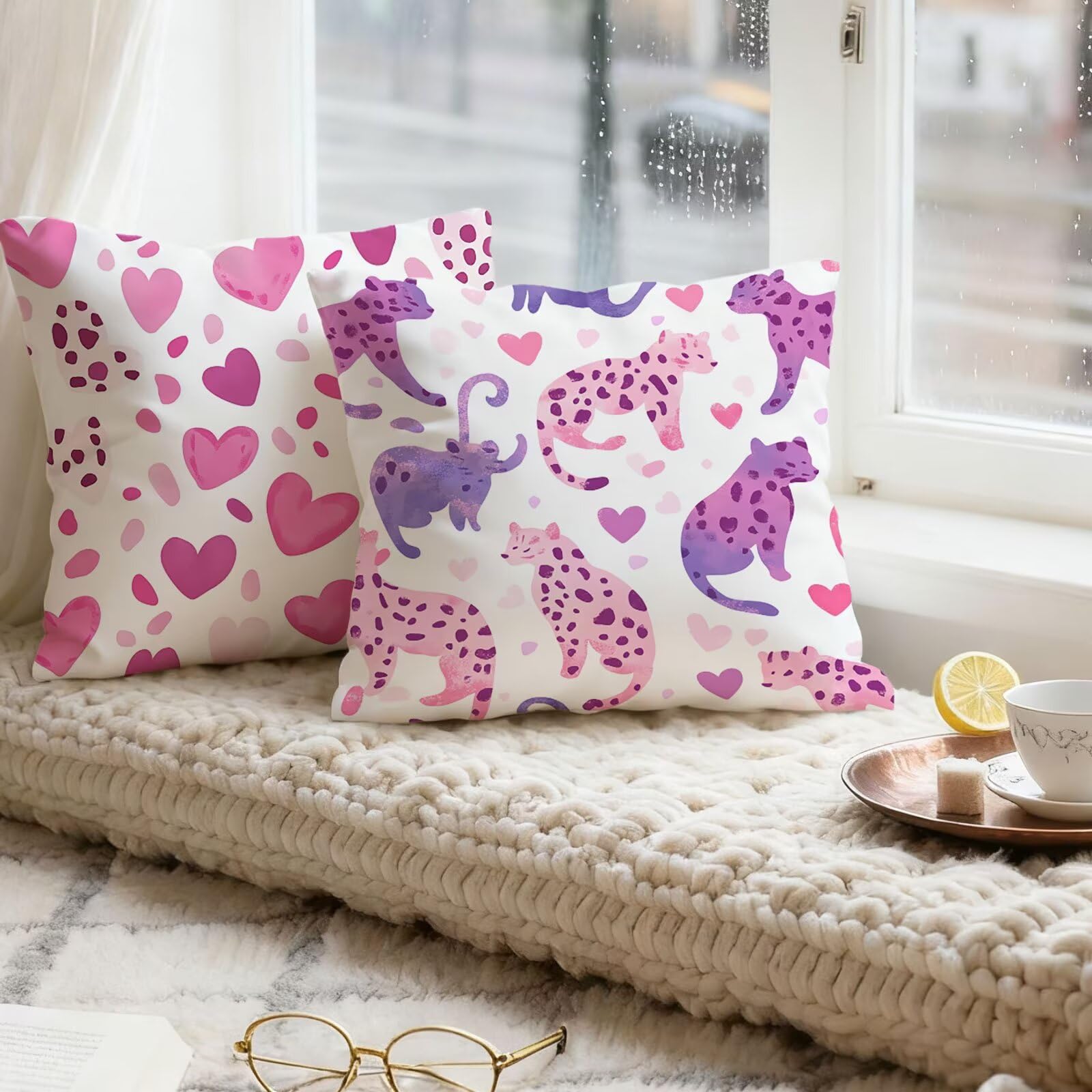 Rose Housse Coussin 60x60 Amour Taie Oreiller 60x60 Lot de 4 Super Doux Protege Oreiller 60 x 60 Decoration Automne Taie D'oreiller Carrées Coussin Canape, pour Maison Chambre Canapé Chaise E - 589
