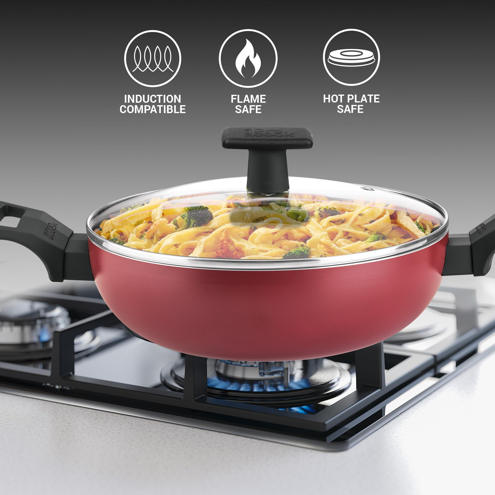 MILTON Pro cook Granito Induction Kadhai with Lid, 22 cm / 2.1 Litre, Burgundy | 2 Years Warranty