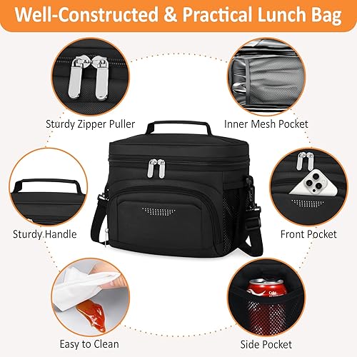 Miniatura 7 de Lonchera para hombres y mujeres, bolsa de almuerzo aislada, reutilizable, a prueba de fugas, bolsa de almuerzo con correa ajustable para el hombro,