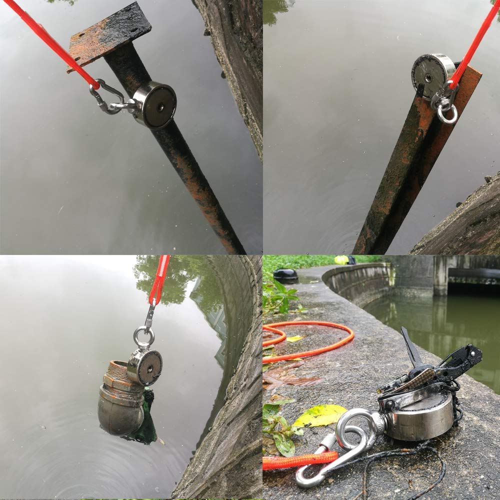 MUTUACTOR Magnete da pesca con ganci,corda e guanto da 20m, forza di trazione di 200 kg x 2,magnete al neodimio super forte con corda e moschettone resistenti per la pesca e il recupero nel fiume