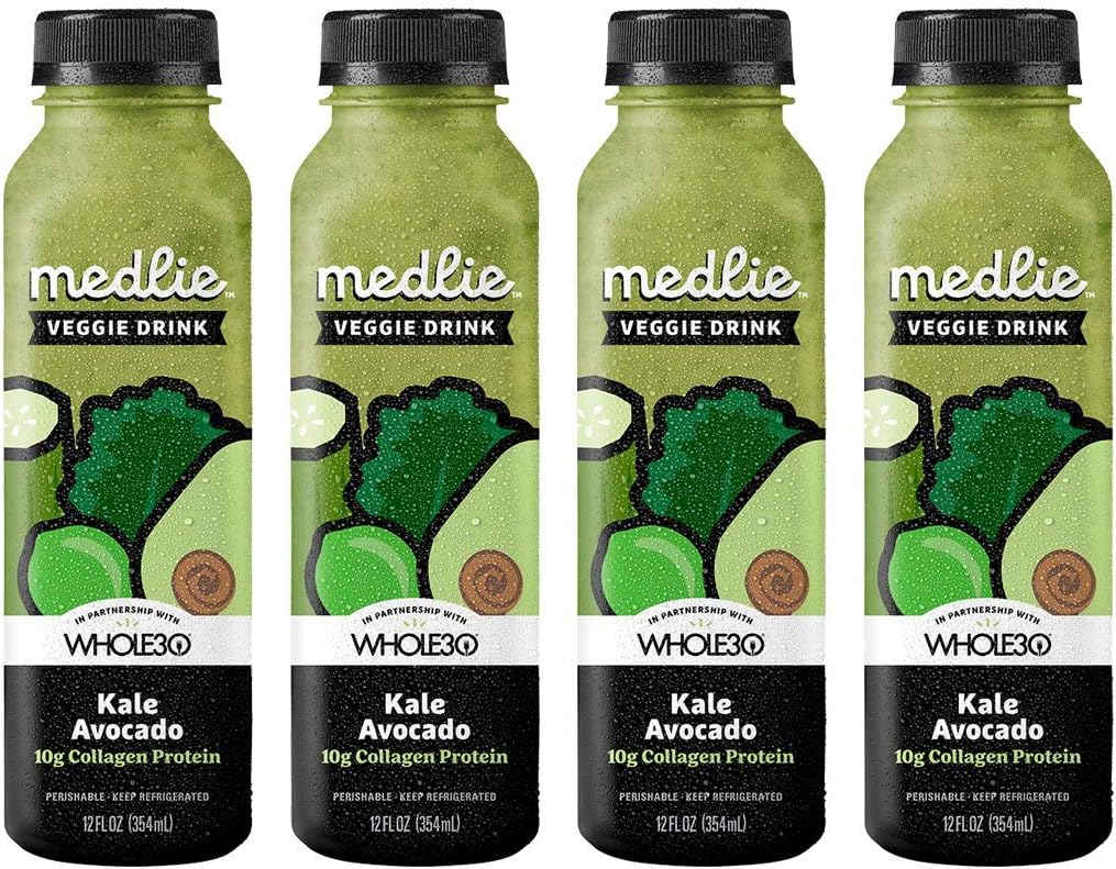 Medlie Kale Avocado Collagen Protein Drink, 12 Oz, Organic, Green Smoothie, Keto Snack, Green Juice Alternative, Whole30, Paleo (8 Pack)
