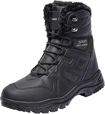 Mens Snow Boots Fur Lining Hiking Boots Warm Anti-Slip Winter Work Outdoor Ankle Booties