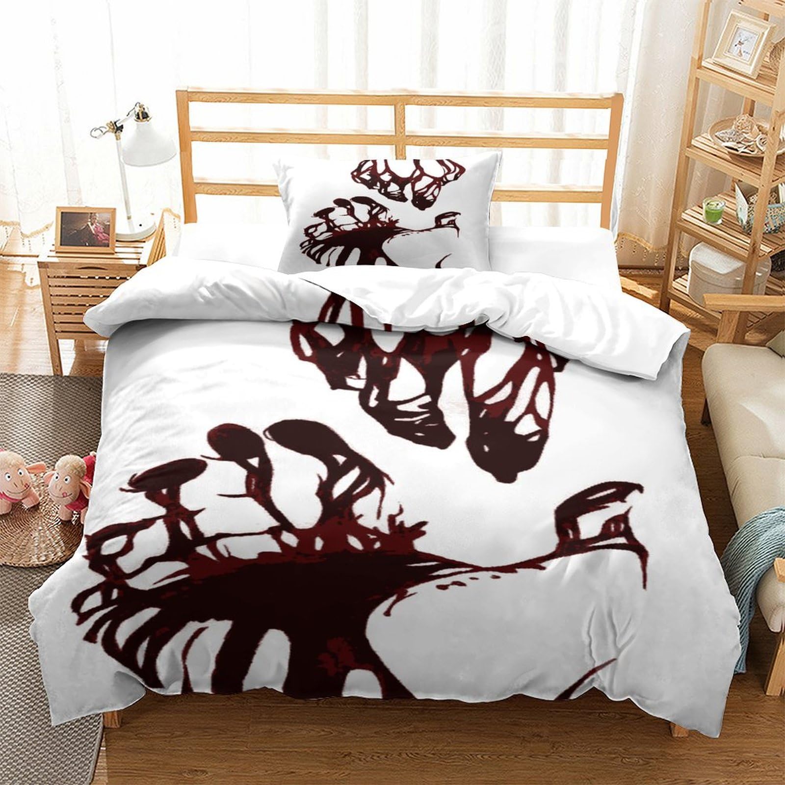 P1S9U7W5Y Creative Blood Handprint 3D Printed Duvet Cover Set 3pcs Microfiber Modern Bloodstain Bedding Set Single（135x200cm）