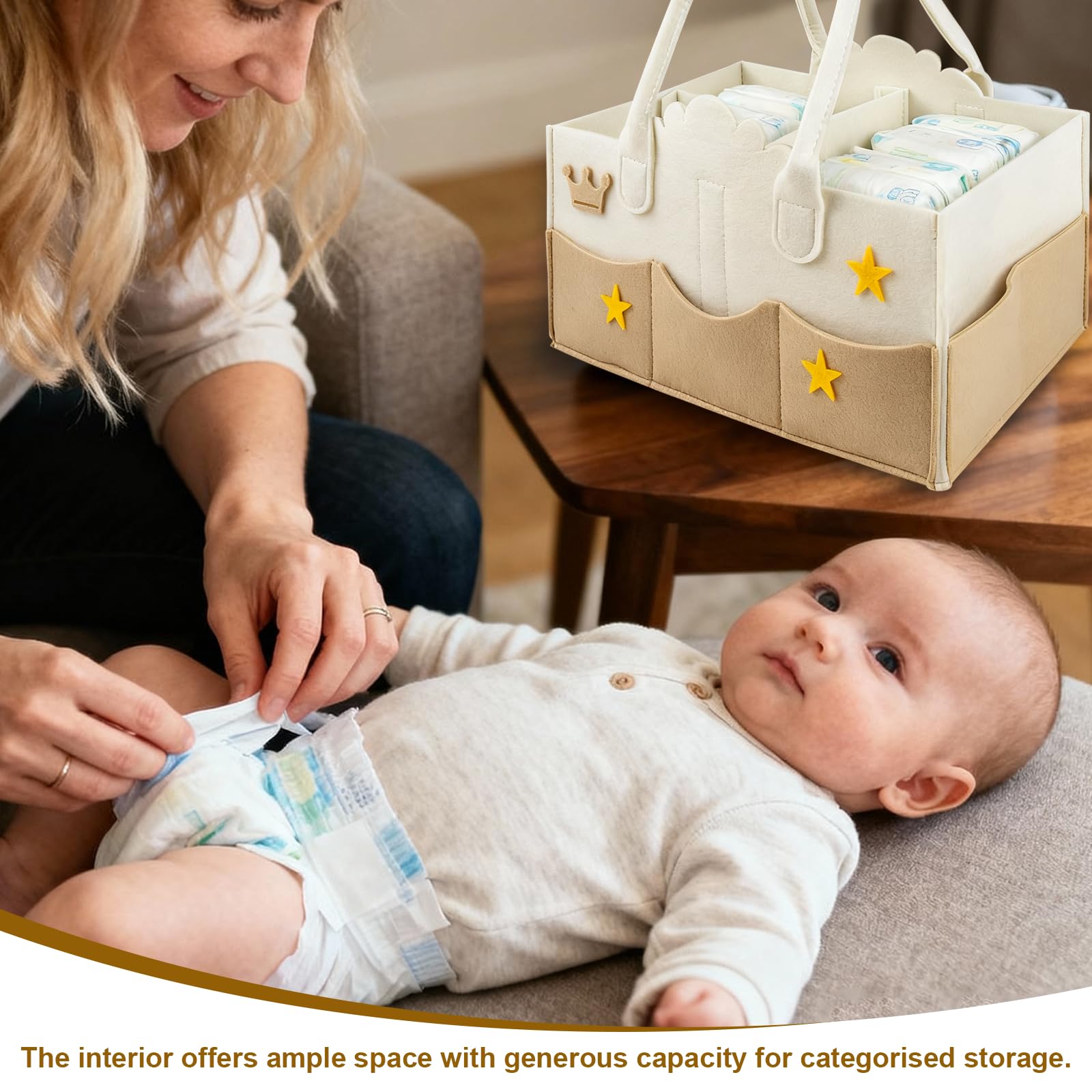 Cesta Organizadora Bebe,Organizador Pañales de Fieltro con Compartimentos Extraíbles,Cestas Bebe Cesta Cambiador para Juguetes,Libros Ilustrados,Aperitivos,Material de Oficina