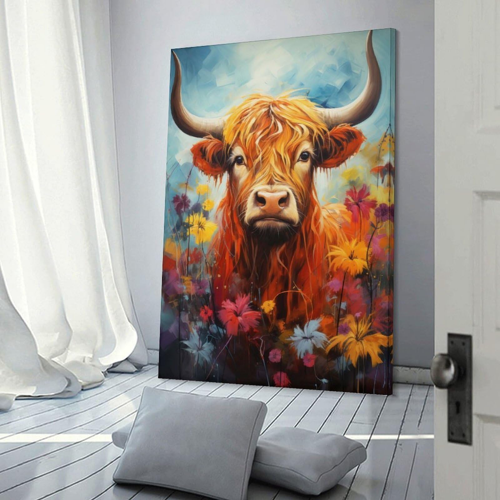 Junmoney Frame-Style-4-1-1 Wall Picture Print Scottish Highland Cow, 20X30inch(50X75cm), For Feature Walls In Flats Or Modern Rooms, An Easy Match For Collected Prints