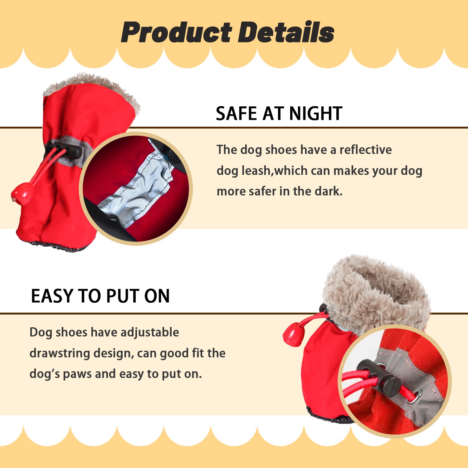 Lot de 4 chaussures chaudes pour chien - Protection des pattes pour chien de petite et moyenne taille - Avec semelle antidérapante et peluche - Rouge - 4
