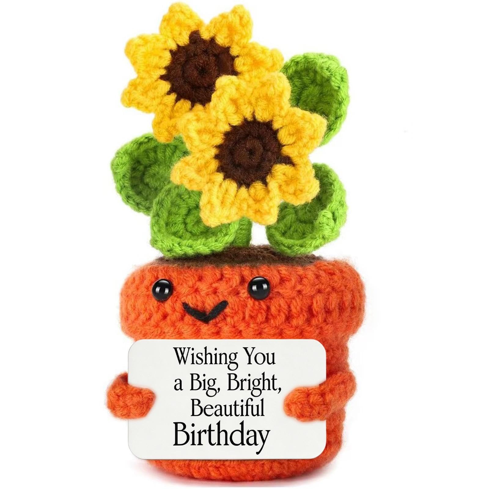 Leyiteng Birthday Gifts for Women Men Friends, Handmade Crochet Plant Smile Sunflowers, Unique Happy Birthday Presents for Her Him Mum Dad Husband Wife - Desk Decoration Keepsake
