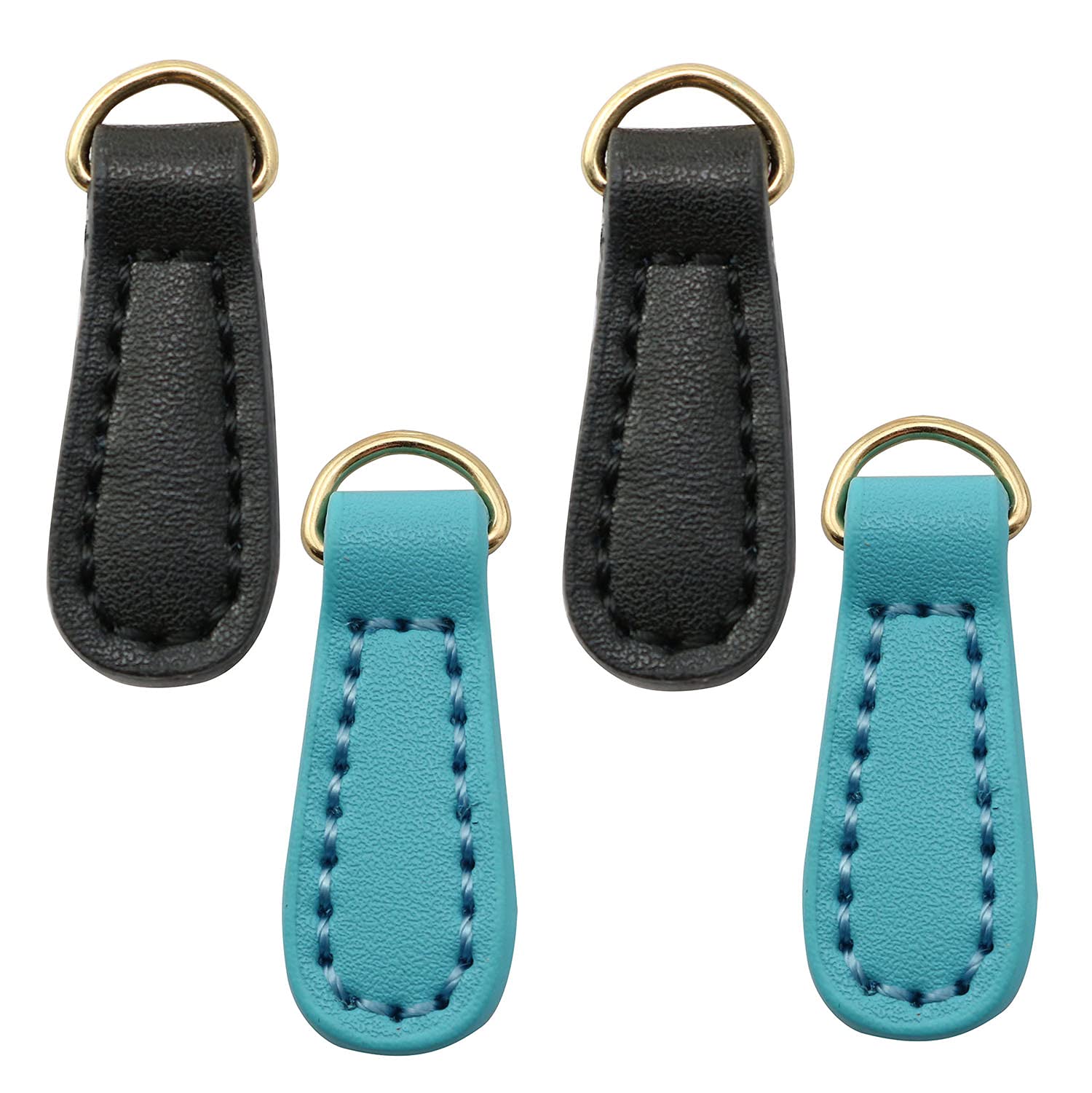 Batino 4PCS Leather Zipper Pull for Boot/Jacket/Bag/Purse Replacement (Black and Blue)