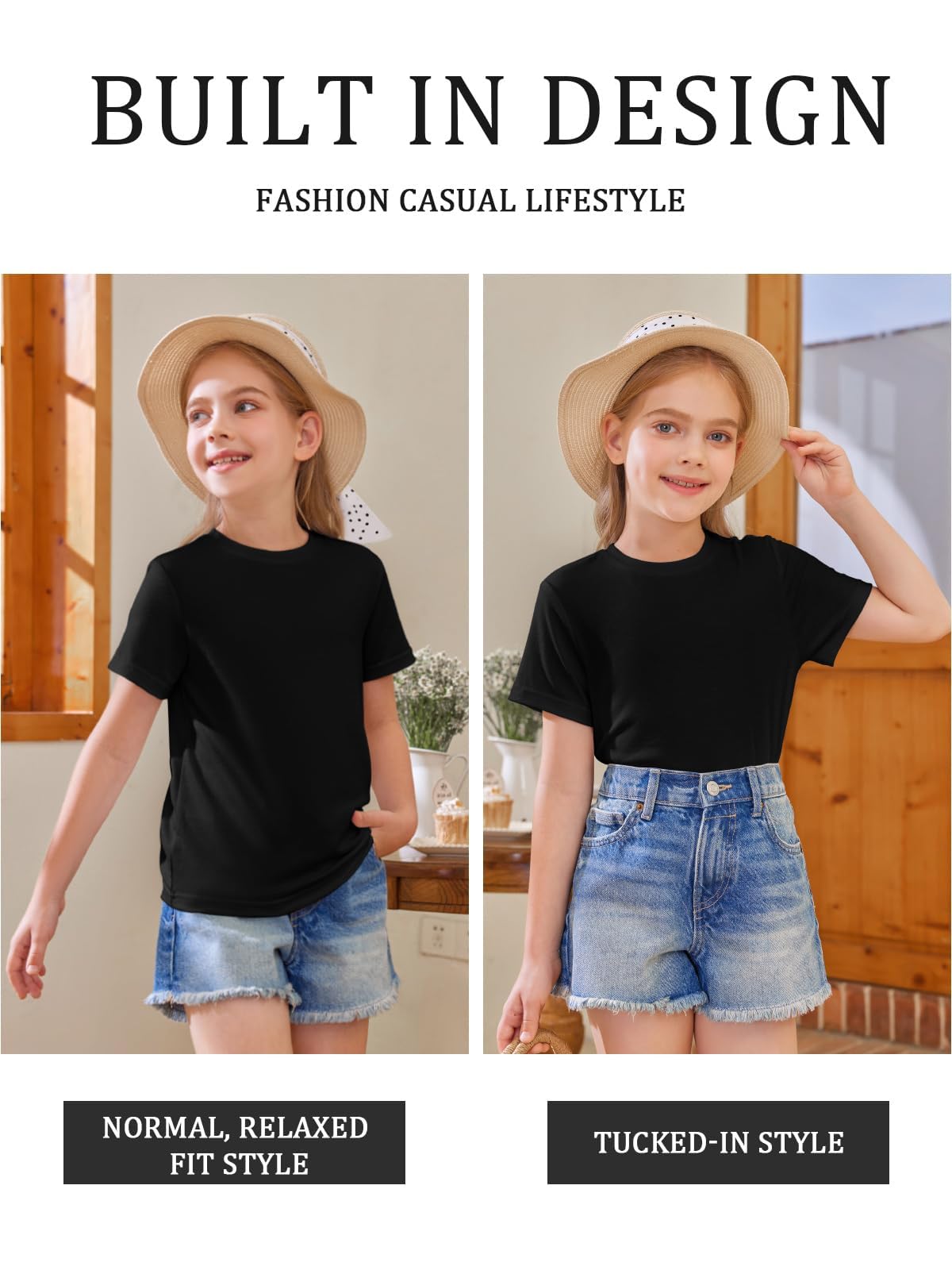 Haloumoning Dziewczęce t-shirty z krótkim rękawem dla dzieci, na lato, okrągły dekolt, do noszenia na co dzień, oversized
