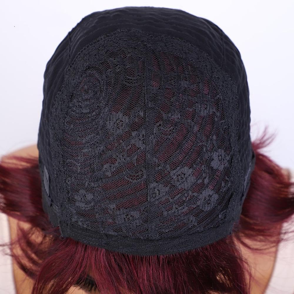 Haarpflege Maschinell Gefertigte Gerade Bob-Perücke Echthaar Vorgeschnitten Mit Babyhaar Für Schwarze Frauen(Rood)