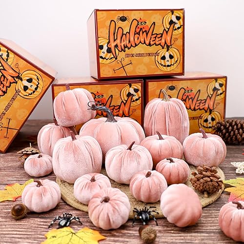 Miniatura 6 de 16 calabazas de espuma falsas rosas para decoración de tela de terciopelo a granel calabaza otoño mesa cuenco centro de mesa granja cosecha