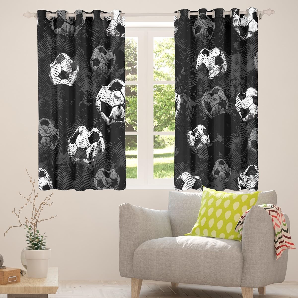 Erosebridal Soccer Blackout Curtains Football Curtains for Boys Sports Curtains & Drapes 104Wx63L Ball Game Themed Room Decor Girls Teens Gray Black Window Treatments Luxury for Bedroom Aesthetic