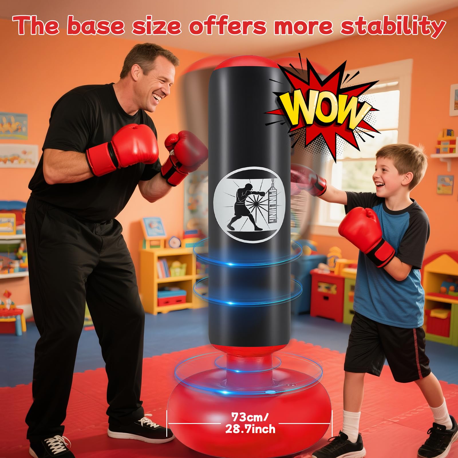 Ninonly Sac de Boxe Enfant 160cm Gonflable avec Pompe et Gants, Set Punching Ball Cadeau 3-12 Ans